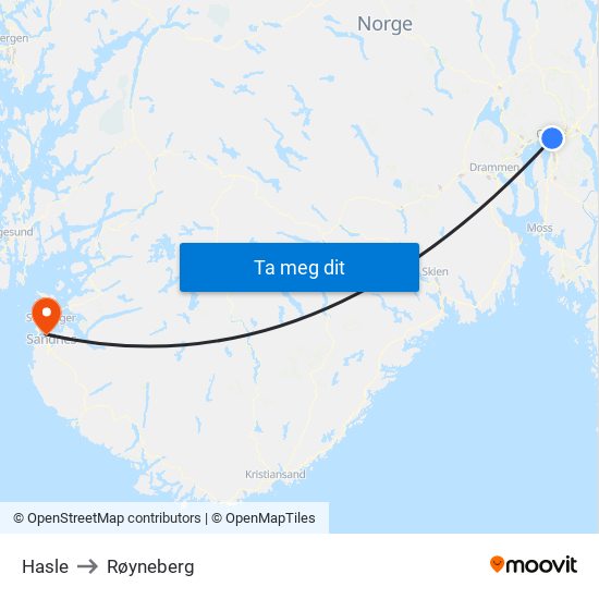 Hasle to Røyneberg map