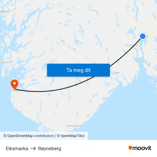 Eiksmarka to Røyneberg map