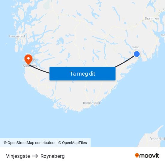 Vinjesgate to Røyneberg map