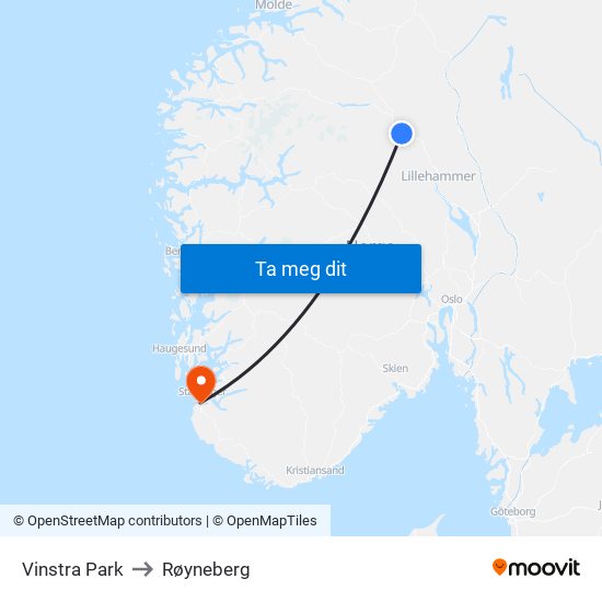 Vinstra Park to Røyneberg map