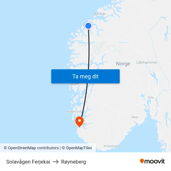 Solavågen Ferjekai to Røyneberg map