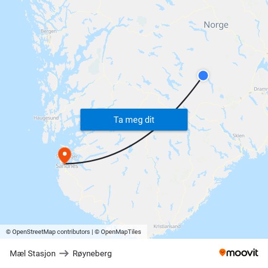 Mæl Stasjon to Røyneberg map