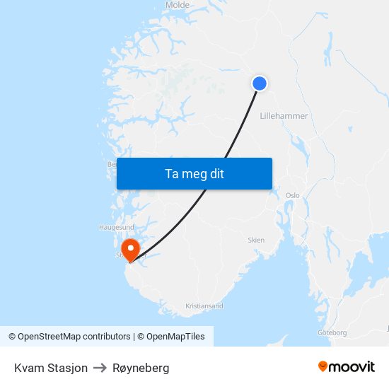Kvam Stasjon to Røyneberg map