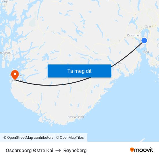 Oscarsborg Østre Kai to Røyneberg map