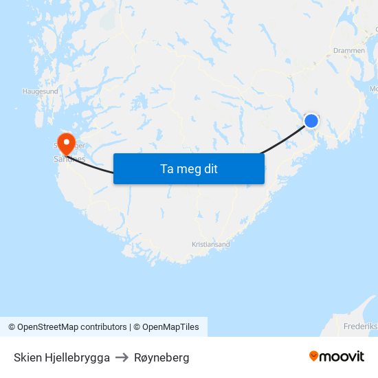 Skien Hjellebrygga to Røyneberg map