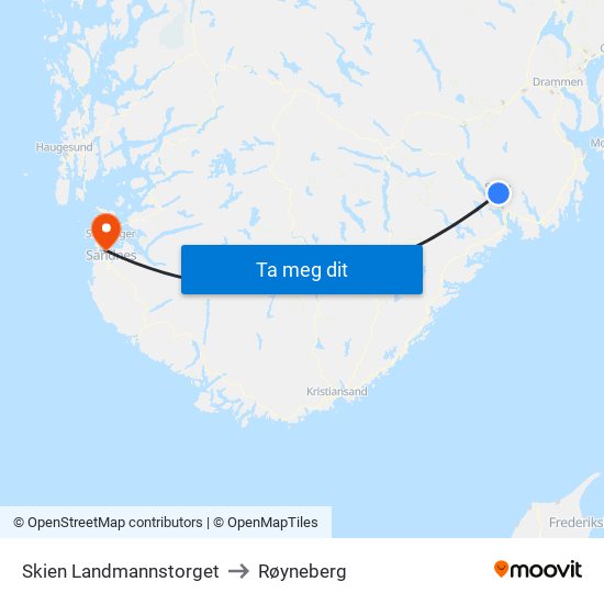 Skien Landmannstorget to Røyneberg map