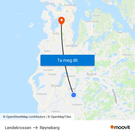 Lendekrossen to Røyneberg map