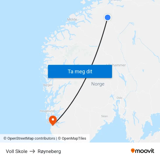 Voll Skole to Røyneberg map
