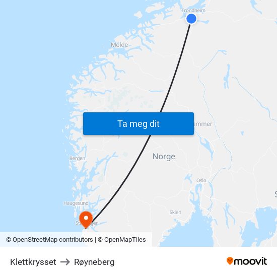 Klettkrysset to Røyneberg map