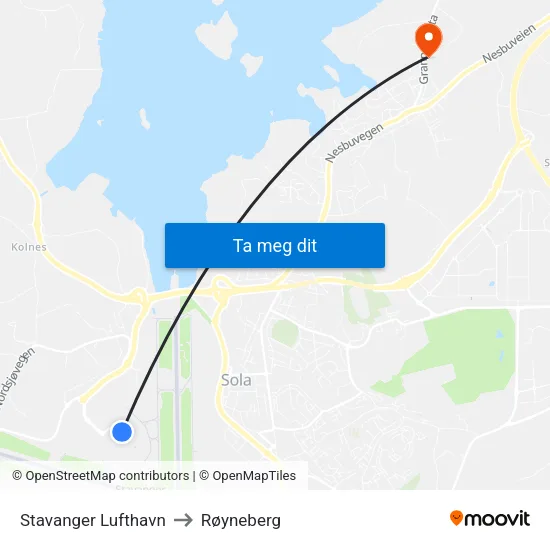 Stavanger Lufthavn to Røyneberg map