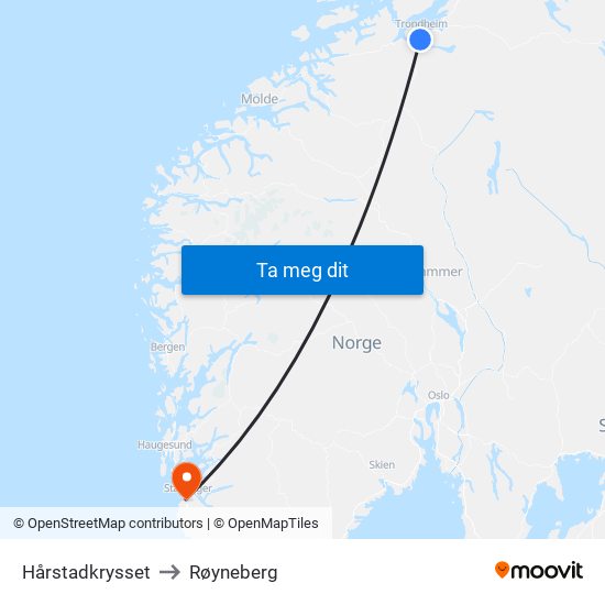 Hårstadkrysset to Røyneberg map
