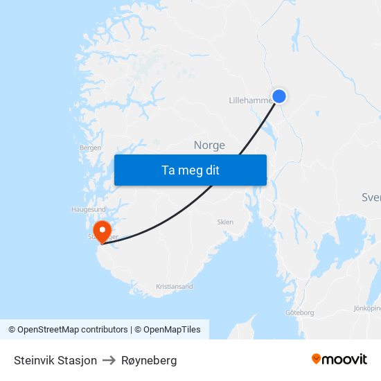 Steinvik Stasjon to Røyneberg map