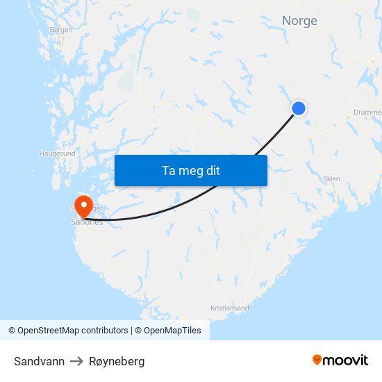 Sandvann to Røyneberg map