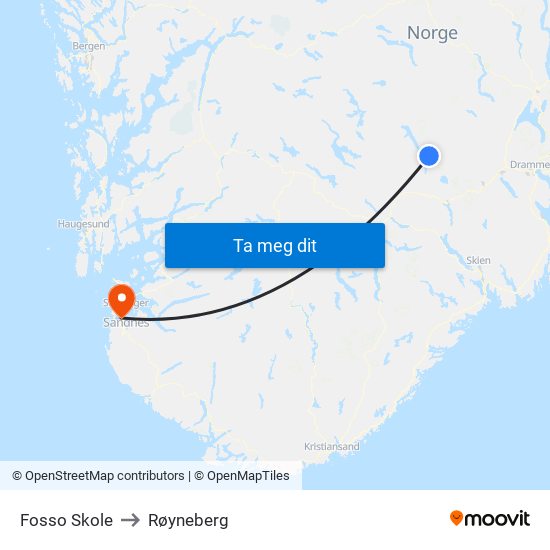 Fosso Skole to Røyneberg map