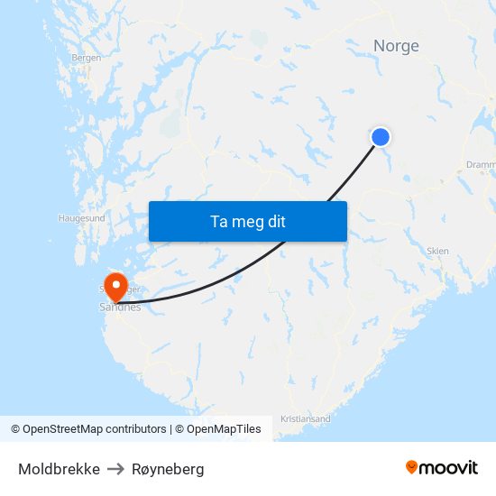 Moldbrekke to Røyneberg map