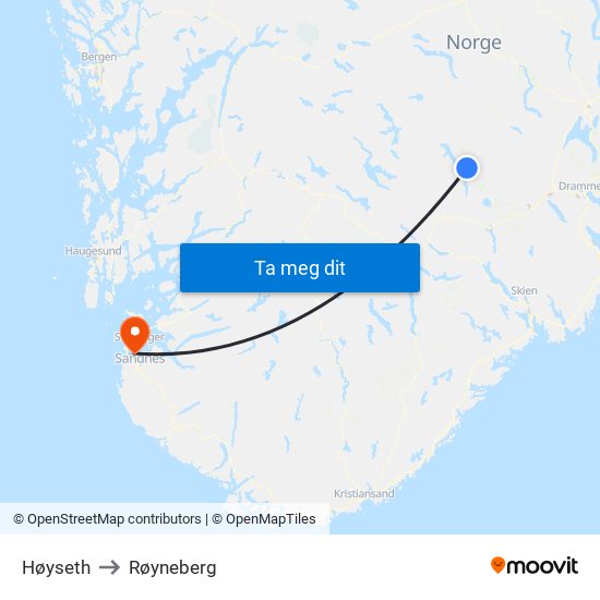 Høyseth to Røyneberg map