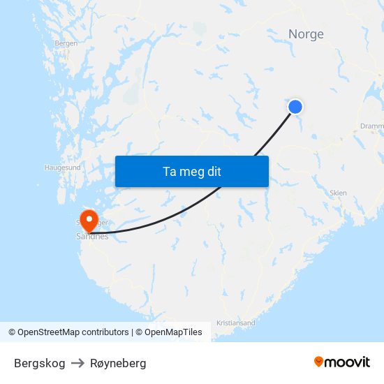 Bergskog to Røyneberg map