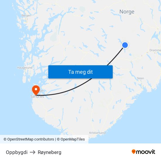 Oppbygdi to Røyneberg map