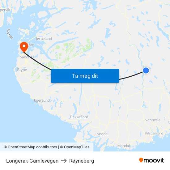 Longerak Gamlevegen to Røyneberg map