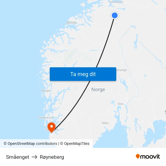 Småenget to Røyneberg map