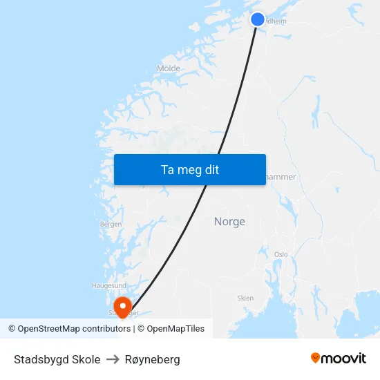 Stadsbygd Skole to Røyneberg map