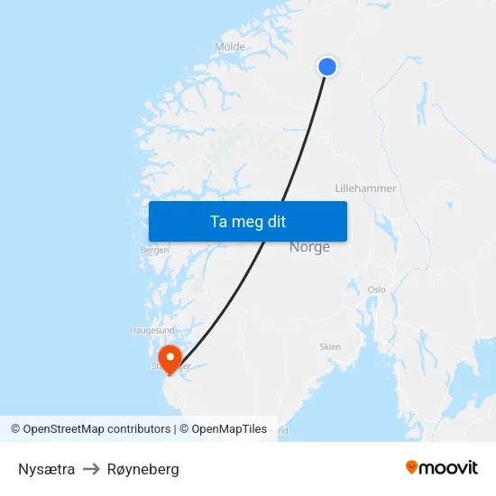 Nysætra to Røyneberg map