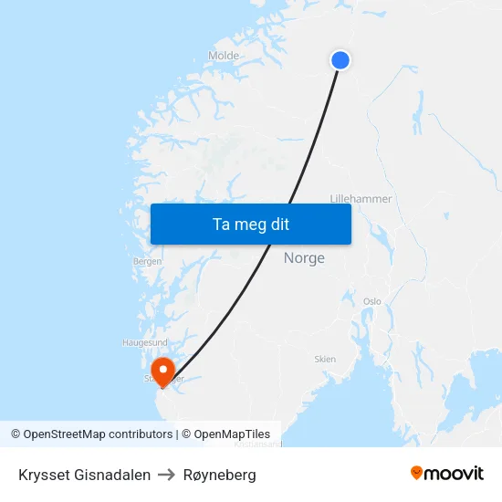 Krysset Gisnadalen to Røyneberg map