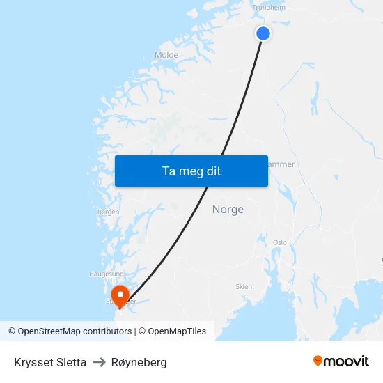 Krysset Sletta to Røyneberg map
