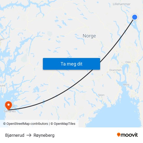 Bjørnerud to Røyneberg map