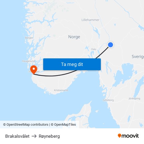 Brakalsvålet to Røyneberg map