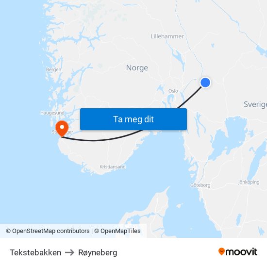 Tekstebakken to Røyneberg map