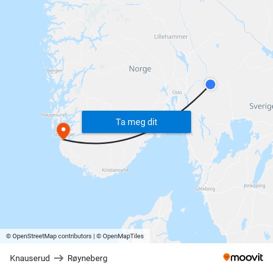 Knauserud to Røyneberg map