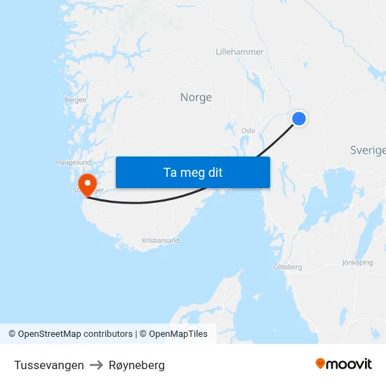 Tussevangen to Røyneberg map