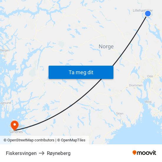 Fiskersvingen to Røyneberg map