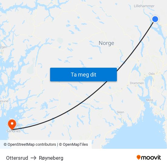 Ottersrud to Røyneberg map