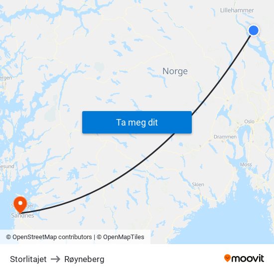 Storlitajet to Røyneberg map
