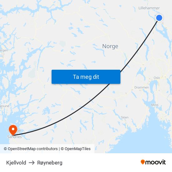 Kjellvold to Røyneberg map