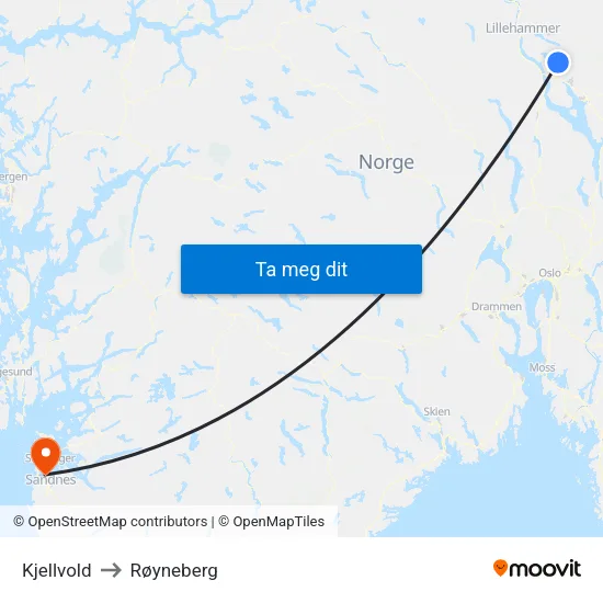 Kjellvold to Røyneberg map