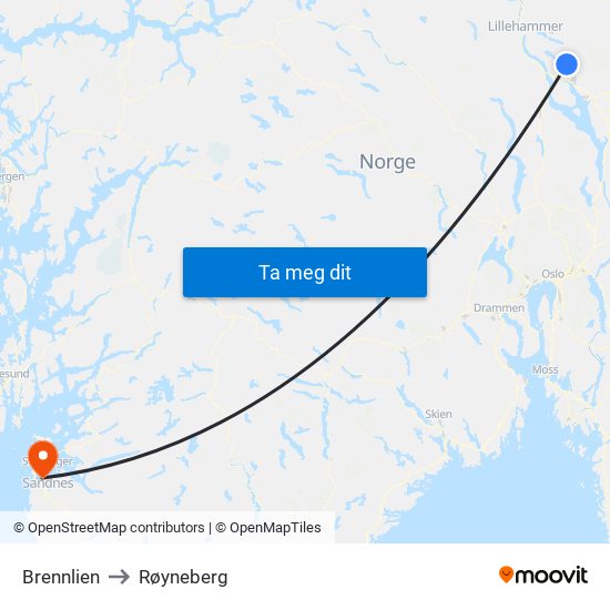 Brennlien to Røyneberg map