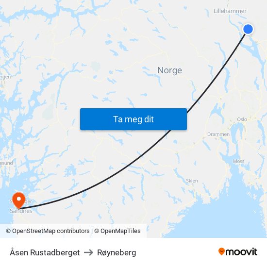 Åsen Rustadberget to Røyneberg map