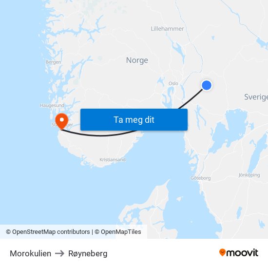 Morokulien to Røyneberg map