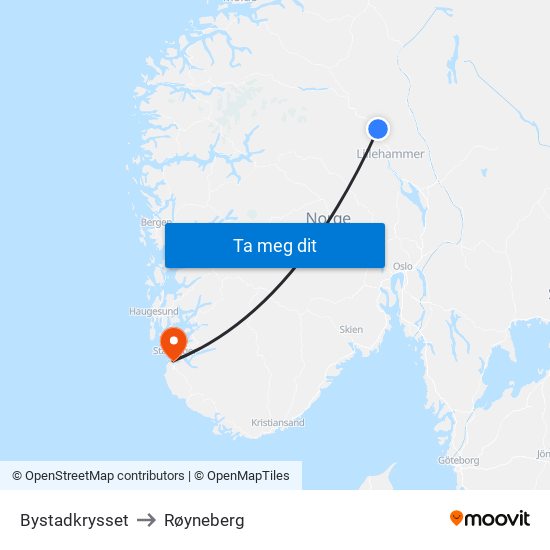Bystadkrysset to Røyneberg map