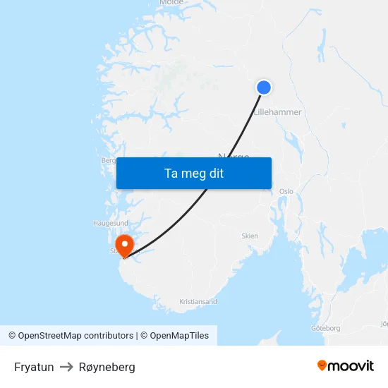 Fryatun to Røyneberg map