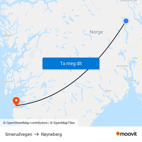 Smerudvegen to Røyneberg map