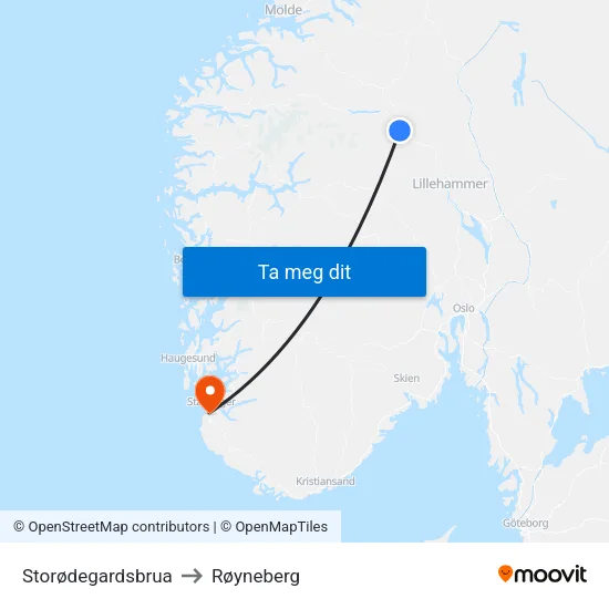Storødegardsbrua to Røyneberg map