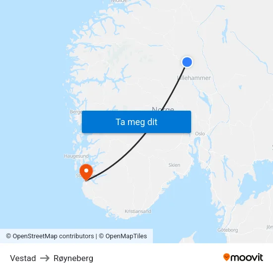 Vestad to Røyneberg map