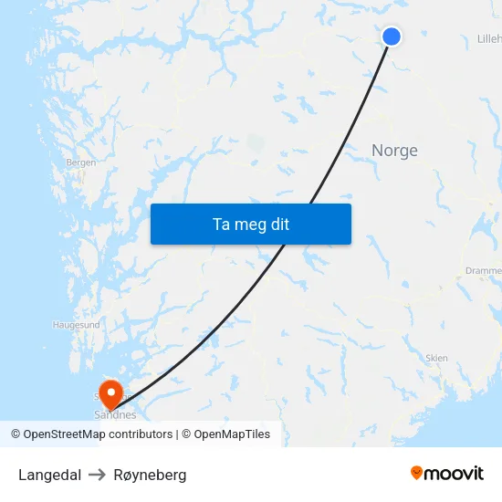 Langedal to Røyneberg map