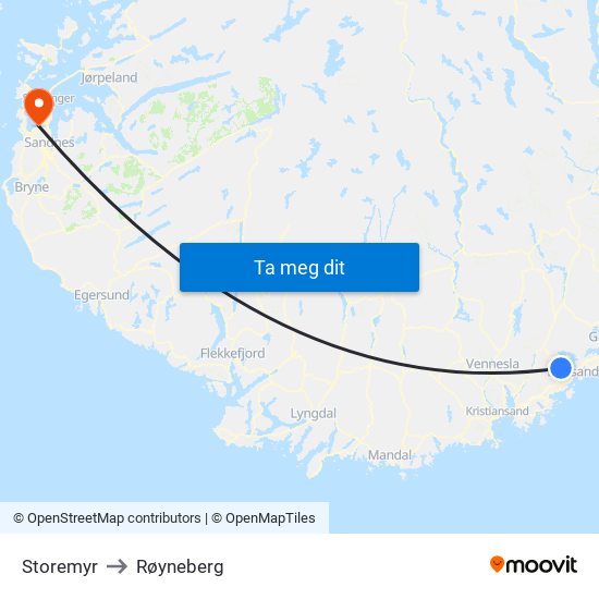 Storemyr to Røyneberg map