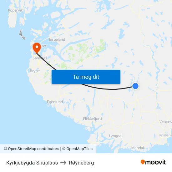 Kyrkjebygda Snuplass to Røyneberg map