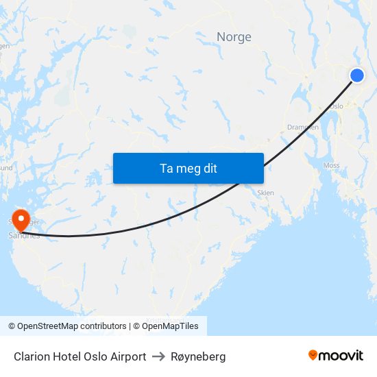 Clarion Hotel Oslo Airport to Røyneberg map